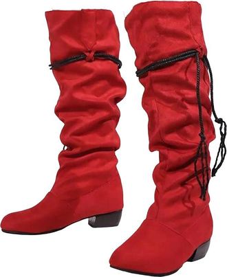 Generic Womens Knee High Boots Round Toe Square Heel Casual Fleece Lined Long Booties