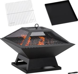 OEM Brasero De Exterior, De Acero, Incluye Protector Contra Chispas, Color Negro