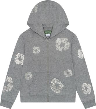 Denim Tears Felpa Swarovski Wreath Grey con zip e cappuccio - Grigio