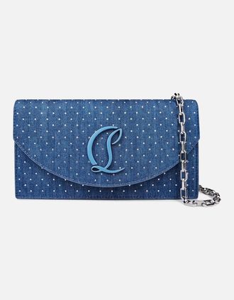 Christian Louboutin Womens Christian Louboutin Denim Rhinestone Clutch in Cobalt Blue