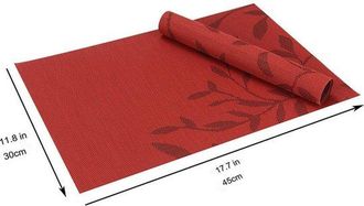 OEM Juego De 6 Manteles Individuales De Pvc, F&aacute;ciles Limpiar, Antideslizantes, Aislantes T&eacute;rmicos Resistentes Manchas, 45 Cm X 30 Cm, Jacquard Rojo