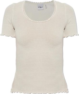 Chlo&eacute; Top met decoratieve afwerking - Dames - T-shirts - Beige - L - Katoen - Tops