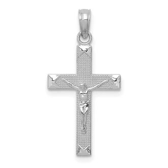 Diamond2Deal 14K White Gold Beveled Tipped Crucifix Pendant