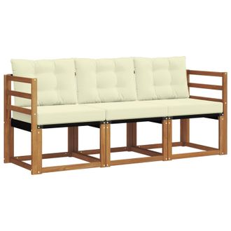 vidaXL Conjunto De Sof&aacute;s De Exterior Con Coj&iacute;n 3 Pcs Natural Y Crema Vidaxl