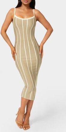Bebe Stripe Sleeveless Body-Con Dress in Sand/White at Nordstrom Rack, Size X-Large