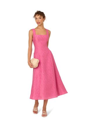 Adrianna Papell Womens Textured Jacq Midi Dress - Pink - Size 16 UK