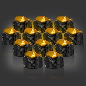 No Brand Juego De 12 Velas Led Negras Parpadeantes - Funcionan Con Pilas - Ideales Para Decoraci&oacute;n De Halloween, Navidad Y Bodas - Clase Energ&eacute;tica G