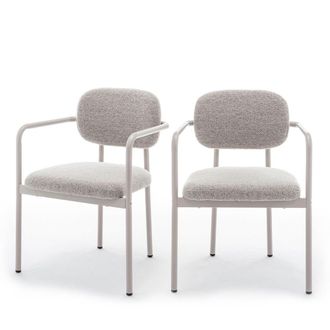 DRAWER Lote de 2 sillones de comedor con patas beige en tela rizada - Beige