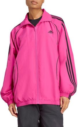 adidas Teamgeist Oversize Recycled Polyester Track Jacket in Semi Lucid Fuchsia/Black at Nordstrom, Size X-Small