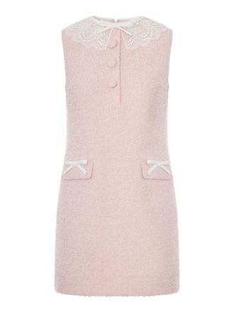 Self Portrait PINK MINI DRESS WITH BOUCLE LACE COLLAR - Self-portrait - Woman