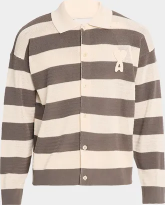 Ami Men & apos;s Cotton Stripe Knit Ami De Coeur Cardigan