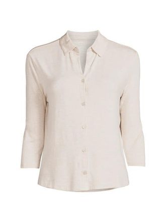 Majestic Filatures Soft Touch 3/4 Sleeve Semi Relaxed Shirt in Ecru Chine at Nordstrom, Size 1