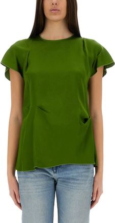 Victoria Beckham Green Solid Round Neck Top