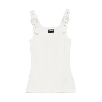 Versace Jeans Couture Sleeveless Tops, female, Beige, Size: S Buckle-strap Top