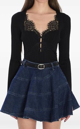 Self Portrait lace button top - Nero