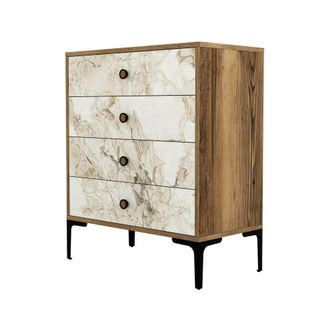 Dmora Cajonera Daceitun, C&oacute;moda Multiusos, C&oacute;moda De Dormitorio, Gabinete Con Cajones, 76x40h91 Cm, Nogal Y M&aacute;rmol Blanco - Dmora