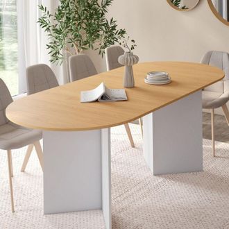 IDMarket Marthe Mesa De Comedor Ovalada Extensible 6-10 Personas Haya Aspecto Madera Y Blanco 160-200 Cm