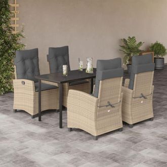 vidaXL Set Comedor De Jard&iacute;n 5 Pzas Con Cojines Rat&aacute;n Sint&eacute;tico Beige Vidaxl