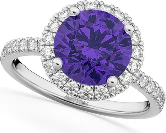 Allurez Halo Tanzanite & Diamond Engagement Ring 14K in 2.80Ct/white Gold at Nordstrom, Size 5.5