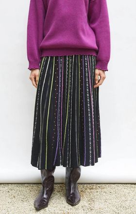 Molli Daiquiri 2 Long Dotted Swiss Knit Skirt In Deep Black Multi