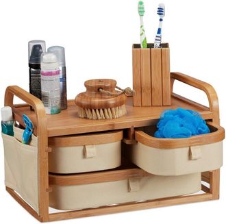 Relaxdays Mobile bamb&ugrave;, 3 Scomparti, mobiletto wc, Tessuto, Porta Trucchi, Rustico, hlp 19 x 34 x 23 cm, Marrone, h x l x p: 34 x 19 x 23 cm - Relaxdays