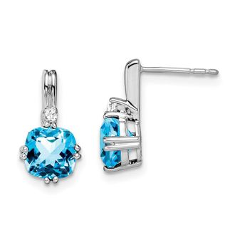 Diamond2Deal 14k White Gold Cushion Blue Topaz and Diamond Earrings