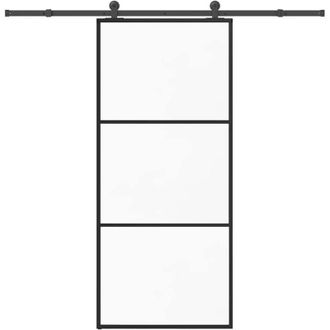 vidaXL Vidaxl - Puerta Corredera Con Set Herrajes Vidrio Esg Aluminio 90x205 Cm