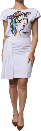 Moschino White Printed Viscose Sheath Mini Womens Dress (Pre-Owned)