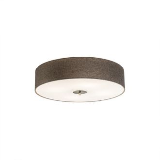 QAZQA Moderno Plaf&oacute;n R&uacute;stico Color Topo 50 Cm - Drum Jute Vidrio /textil /acero Redonda Adecuado Para Led Max. 4 X 40 Watt - Qazqa