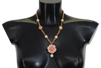 Dolce & Gabbana Gouden Tinten Bloemige Kristallen Roze Versierde Ketting