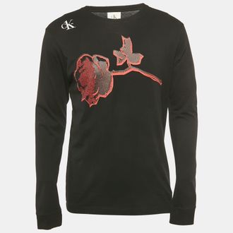 Calvin Klein Ckone Black Rose Print Jersey Distressed T-Shirt