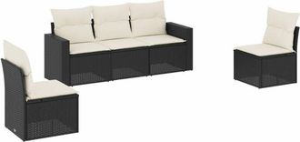 vidaXL Set De Muebles De Jard&iacute;n 5 Pzas Y Cojines Rat&aacute;n Sint&eacute;tico Negro Vidaxl