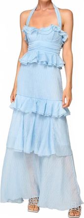 Line & Dot Cari Halter Ruffle Maxi Dress In Light Blue