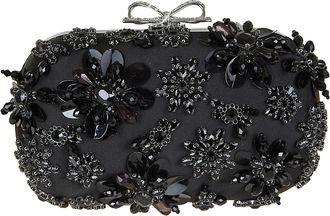 Self Portrait Beaded Satin Clutch with 3D Floral Crystal Embroidery