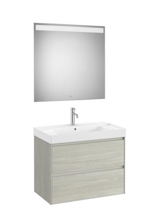 Roca Mueble Lavabo Centrado 800x460 Ona Standard 2 Cajones + Espejo Led Roble Claro
