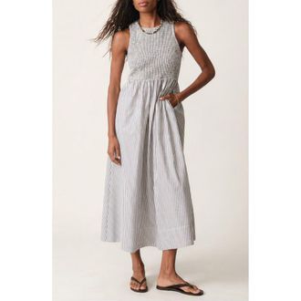Marine Layer Darcy Sleeveless Smocked Midi Dress in Navy Stripe at Nordstrom, Size X-Large