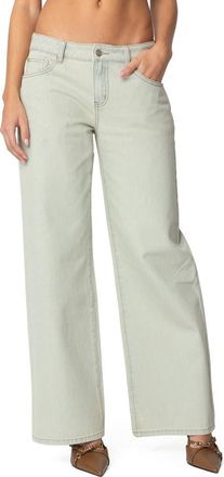 Edikted Raelynn Washed Wide Leg Jeans in Blue-Vintage-Washed at Nordstrom, Size X-Large