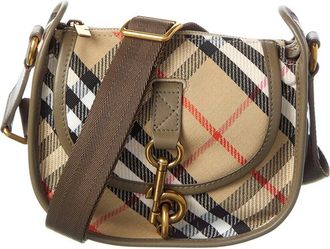 Burberry B Clip Mini Check Canvas & Leather Messenger Bag