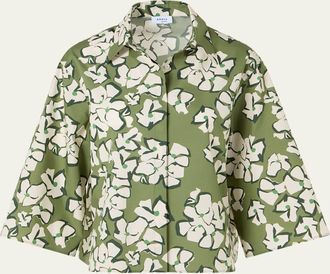 Akris Papercut Flower Print Cotton Poplin Button-Down Shirt