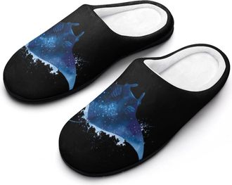 Generic Watercolor Manta Ray Galaxy Slippers Men Winter Warm Cotton Anti-Slip Indoor Slip-Ons House Shoes
