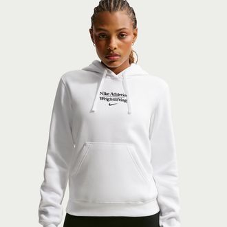 Nike Womens Weightlifting Pullover Hoodie in White | APS552NAWL-WHT