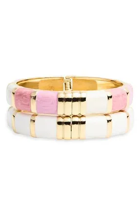 Natasha 2-Pack Enamel Hinge Bracelets in Pink/White at Nordstrom Rack