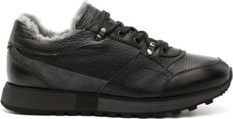 Casadei Zwarte leren sneaker met wollen binnenvoering - Heren - Sneakers - Zwart - 41 EU - Wol - Schoenen