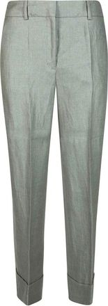 Incotex Arlys Lino Dritto Risvolto - Dames - Vrijetijds broeken - Groen - S - Broeken