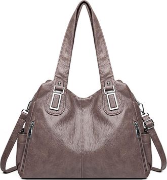 Generic ETOYA Punk Studded Shoulder Bag PU Leather Top-handle Handbag with Multi Pockets Crossbody Handbg Solid Color for Work Travel, Khaki