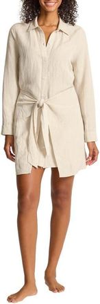 Tommy Bahama St. Lucia Long Sleeve Linen Blend Cover-Up Shirtdress in Twill at Nordstrom, Size X-Large