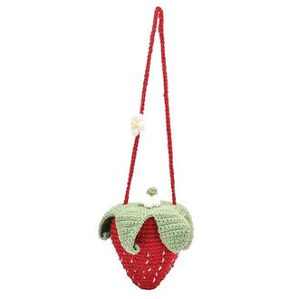 Generic Cute Strawberry Woven Bag Handmade Fashion Cotton Rope Strawberry Crochet Tote Bag Knit Sling Purse for Women