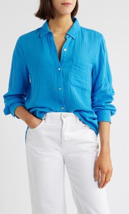 Rails Ellis Cotton Gauze Button-Up Shirt in French Blue at Nordstrom, Size Xx-Small