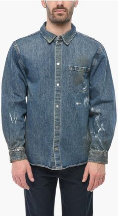 Helmut Lang Denim Jacket with Painting Effect and Snap Buttons size 44
