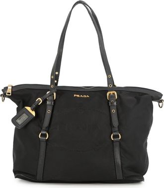 Prada Black Nylon Leather Tote Bag (Pre-Owned)